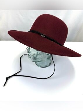 Prana NEW felt brim hat Stevie Black plum wool dome crown chin strap